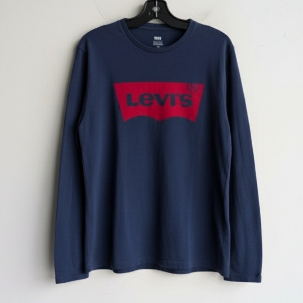 Levi's 100% Cotton Logo Navy Blue Long Sleeve Shirt